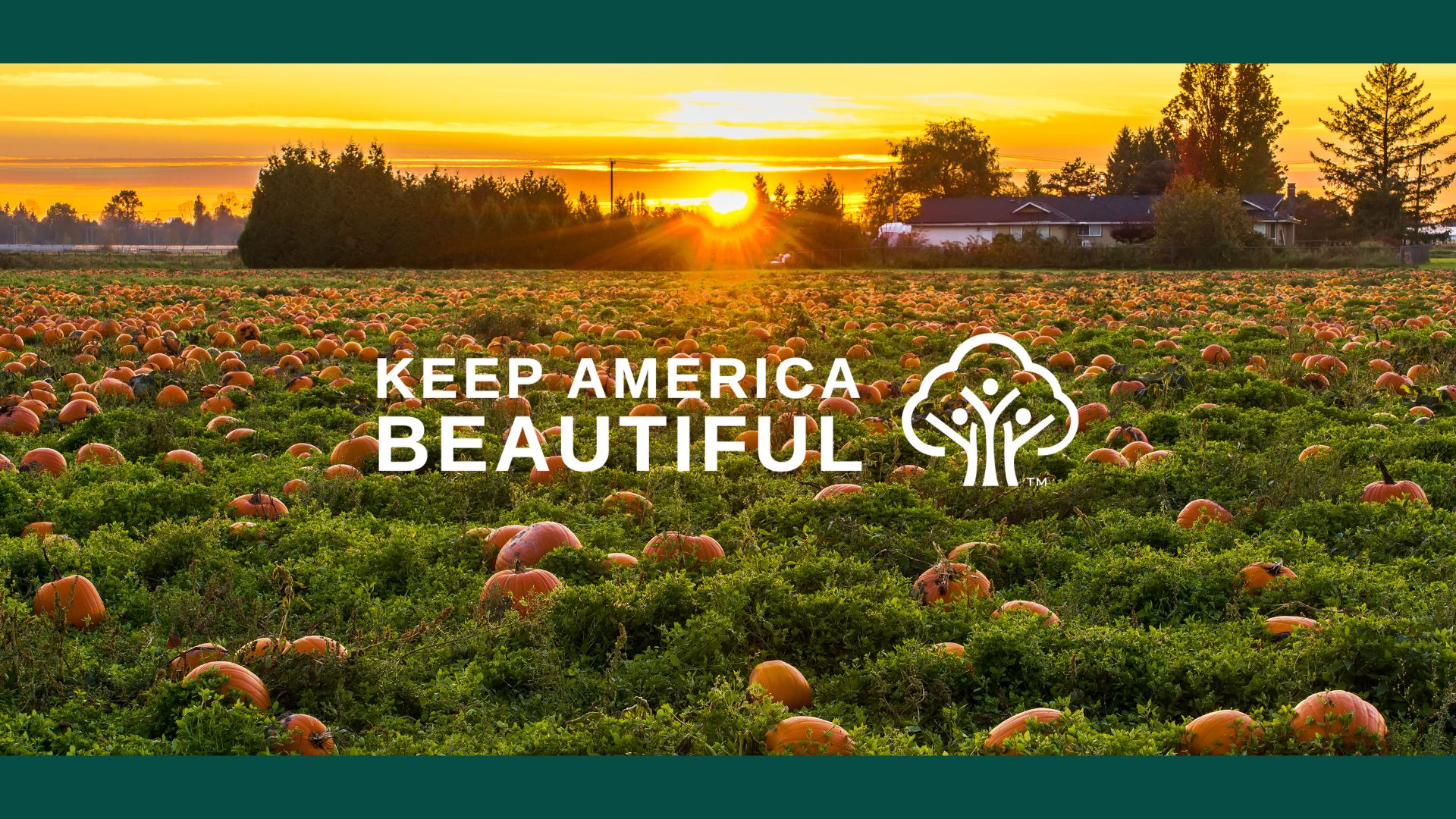 pumpkins in a field with the Keep America Beautiful logo overlaid