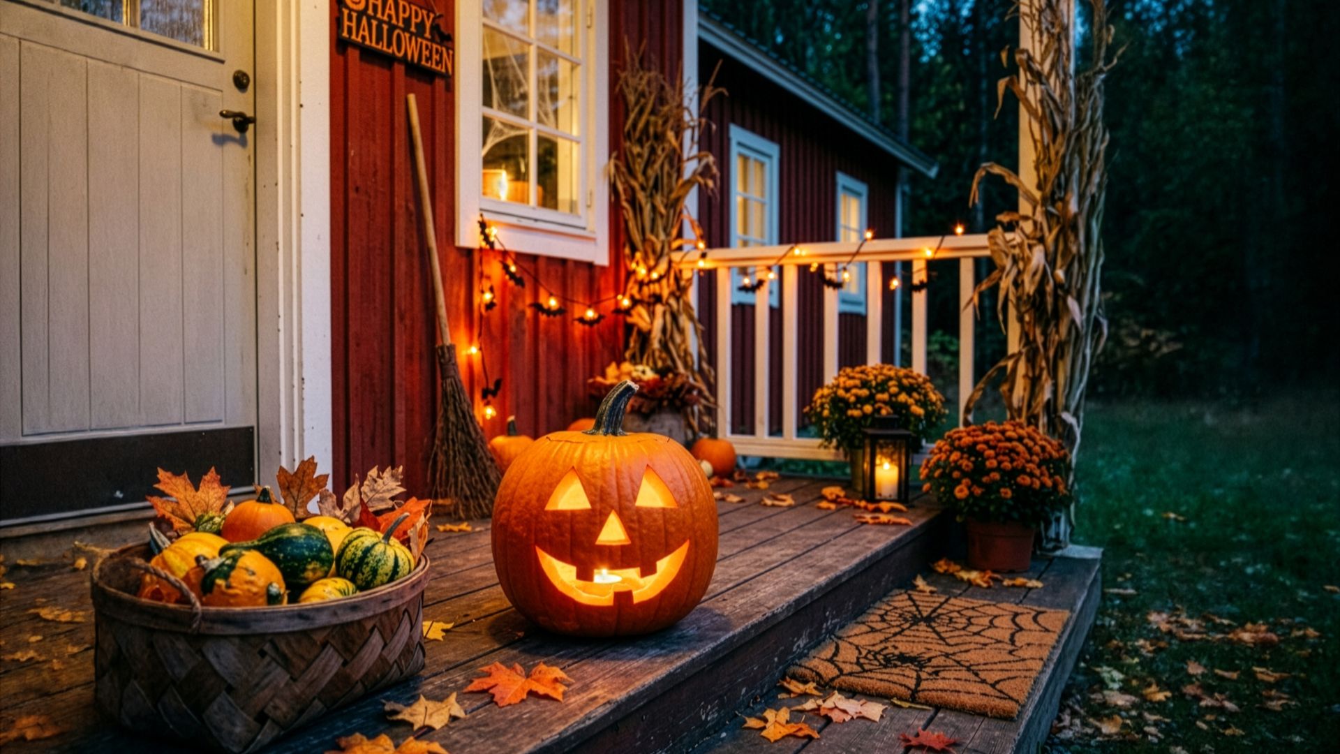pumpkin and other natural decor sitting on the porch